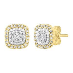 14k Gold 0.25 ct Pavé Cushion Halo Stud Earrings